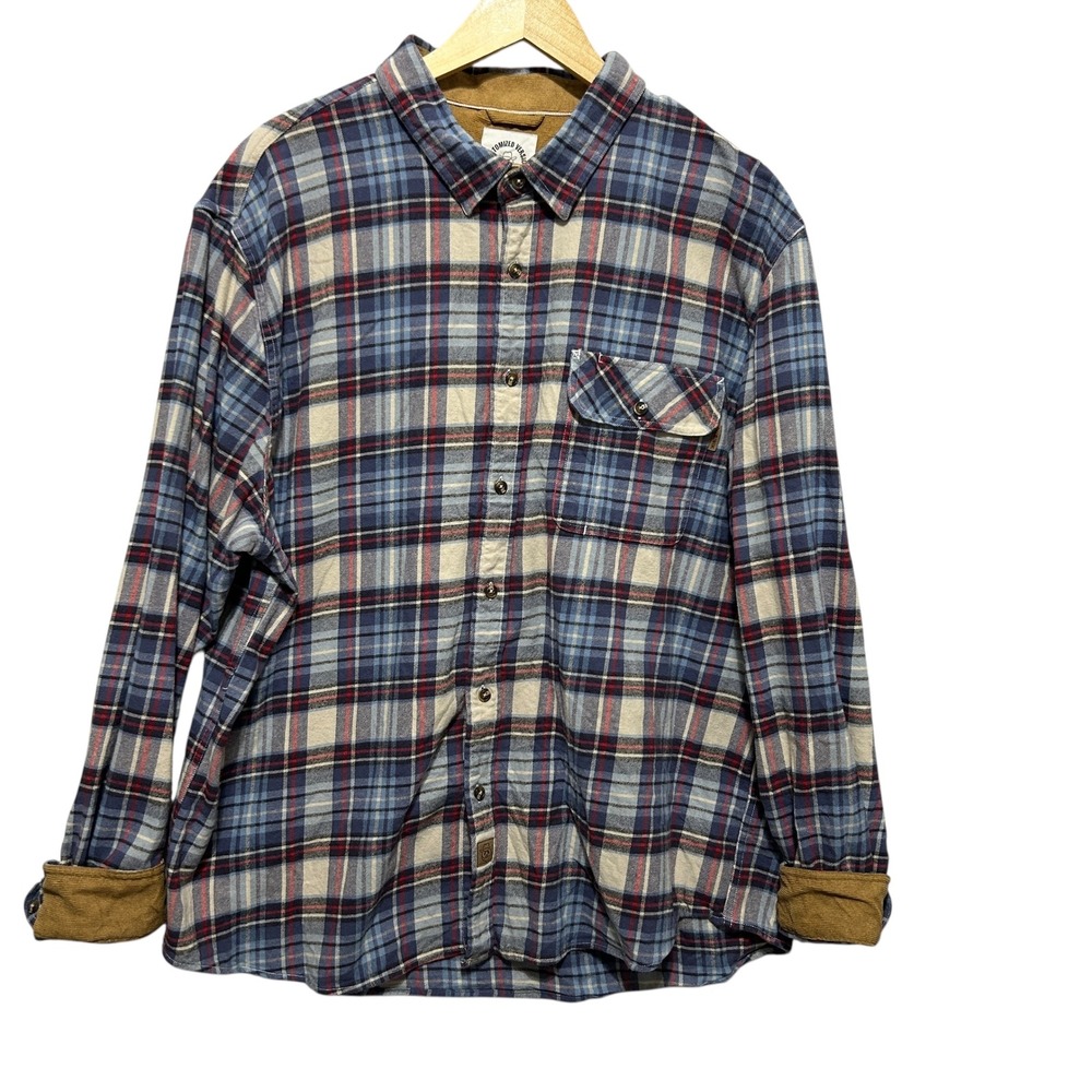 Customized Version Mens Flannel Shirt 2XL Blue Plaid Button‎ Up Lined Workwear